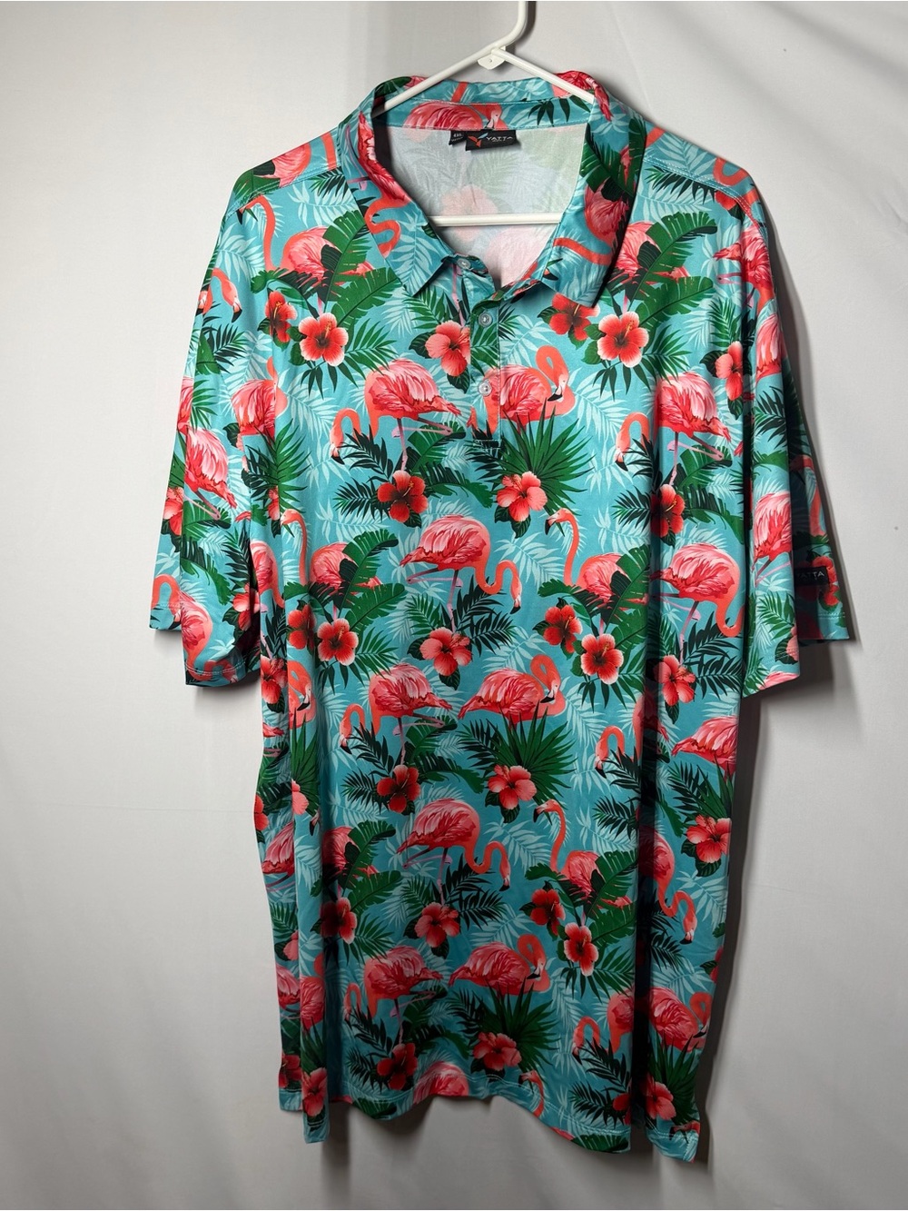 Yatta Golf  Tropical Flamingo Print Polo - Aqua & Pink 4XL
